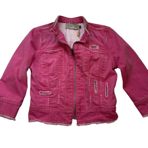 Allen B. Women's Pink Denim Jacket with Pink Rhinestone Collar Size Small - Picture 1 of 9